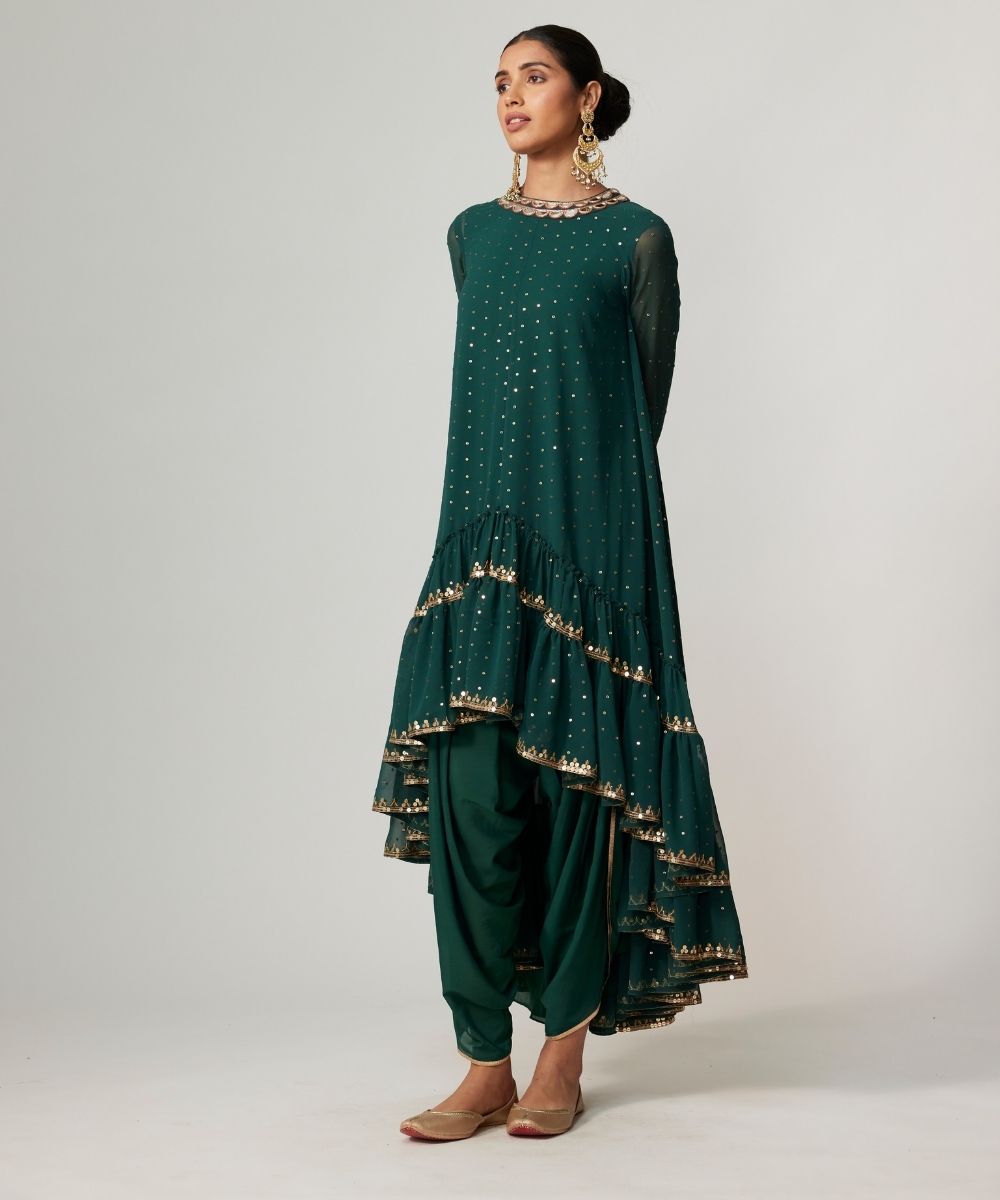 VVANI VATS - Jade green Dhoti Kurta with Dupatta Set
